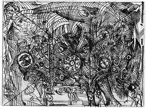 1988 - Mechanisiertes Nashorn - Zustand 2 -  Radierung Tinguely - Kupferstich Luginbuehl - 12,1x16,3cm.jpg